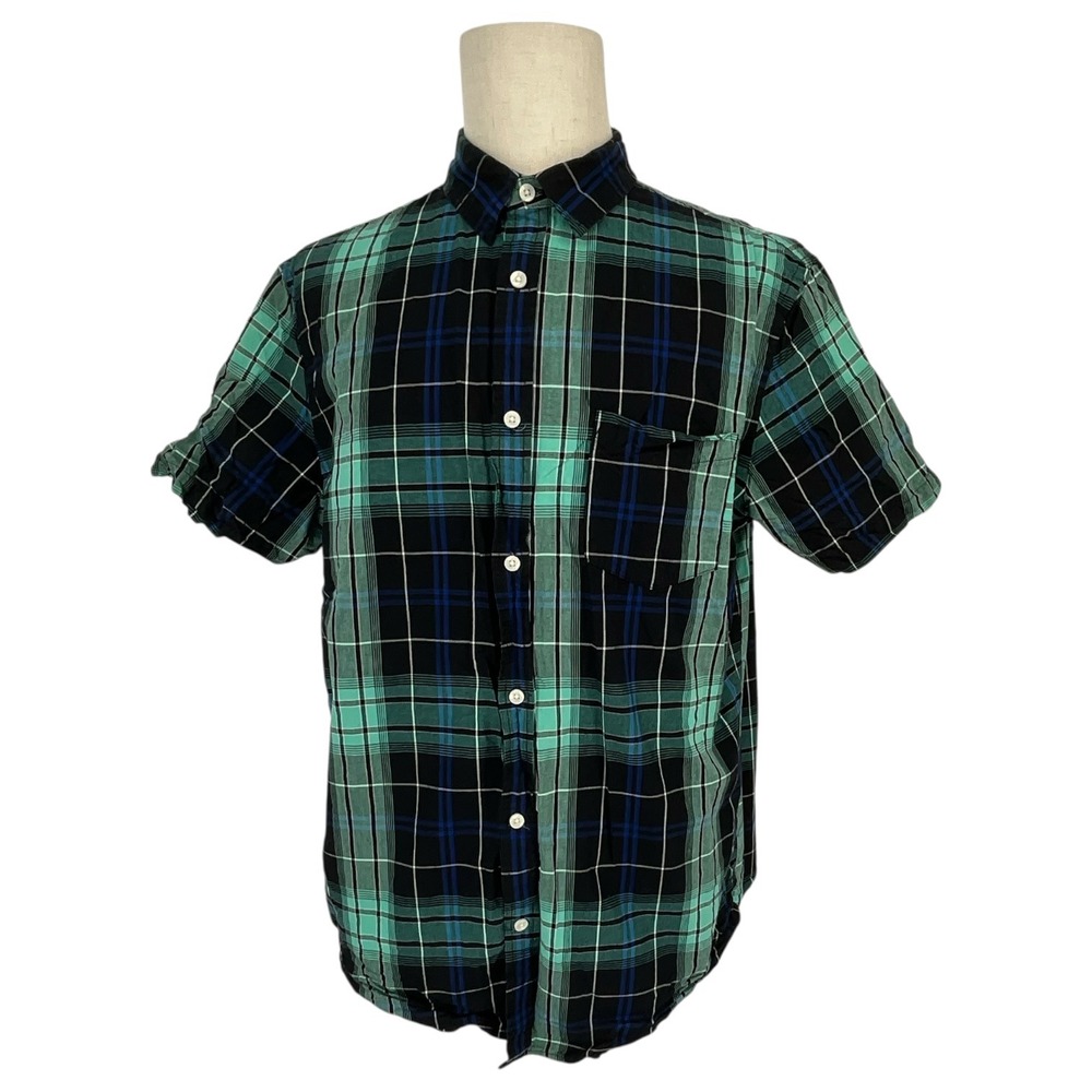 Urban Pipeline Mens XL Plaid Button Down Shirt Short Sleeve Green Blue Cotton